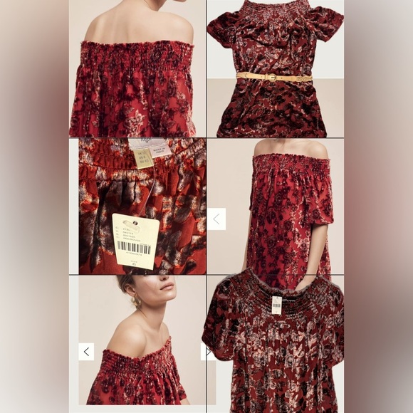 Anthropologie Barrott Velvet Off-The-Shoulder Dress – Red Rouge – Size 8 - Picture 1 of 6